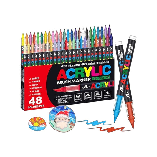 Laconile 48 Colours Acrylic Pens for Stones, Waterproof, Brush Tip Acrylic Pens Set