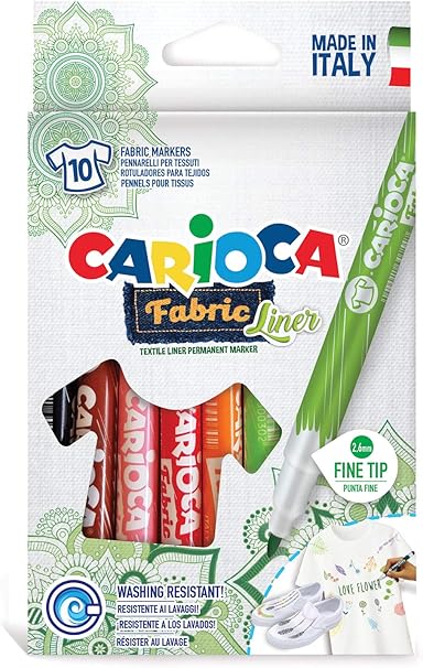 Carioca fabric liner textile t-shirt permanent marker, 6 - 10 - 12 colors