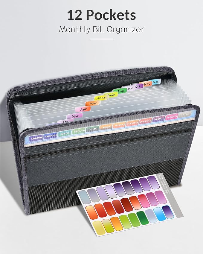 Accordion File Organizer with Safe Zipper, 12 Pocket Expanding File Folder