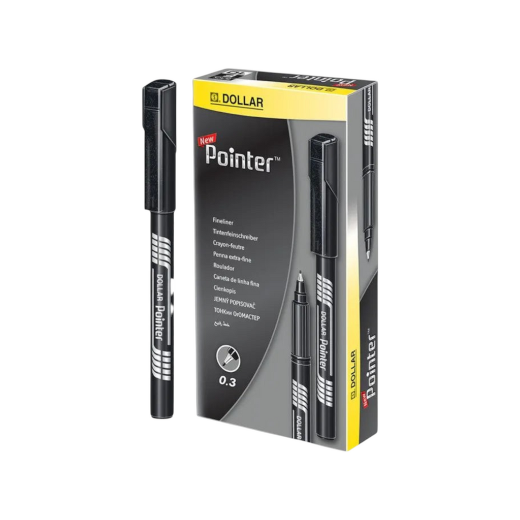 Elite Stationery House DOLLAR Pointer 0.3mm black fineliner pen with matching retail packaging box