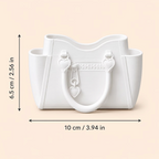 Elite Stationery House 3D printed white handbag shaped pen container for desk organization with heart details