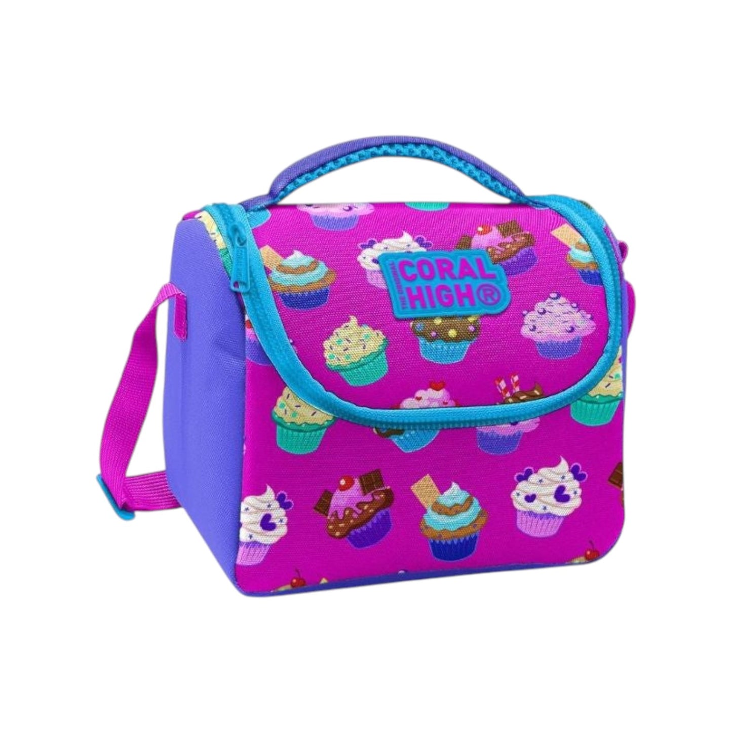 Coral High Kids Thermal Lunch Bag - Lavender Pink Cupcake Patterned