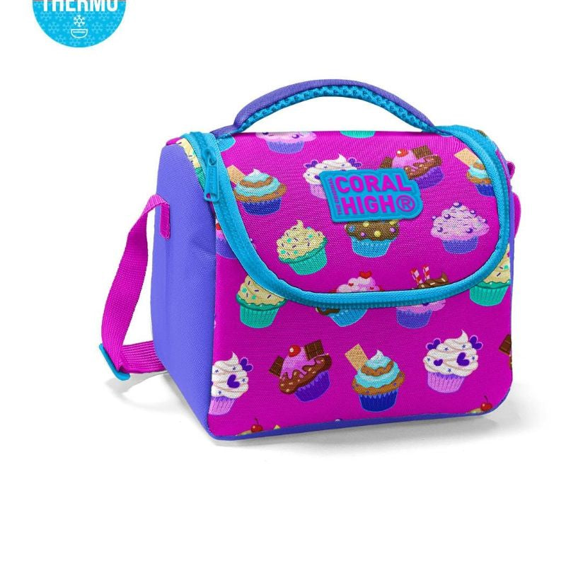 Coral High Kids Thermal Lunch Bag - Lavender Pink Cupcake Patterned