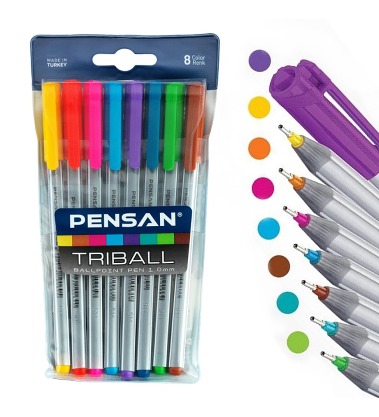 Pensan 1003-8, 1.0 mm. Ballpoint Pen – Set of 8 Colored Pens