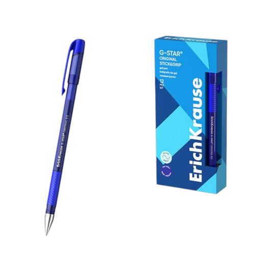 Gel ink pen ErichKrause G-Star® Stick&Grip Original 0.5, ink color blue