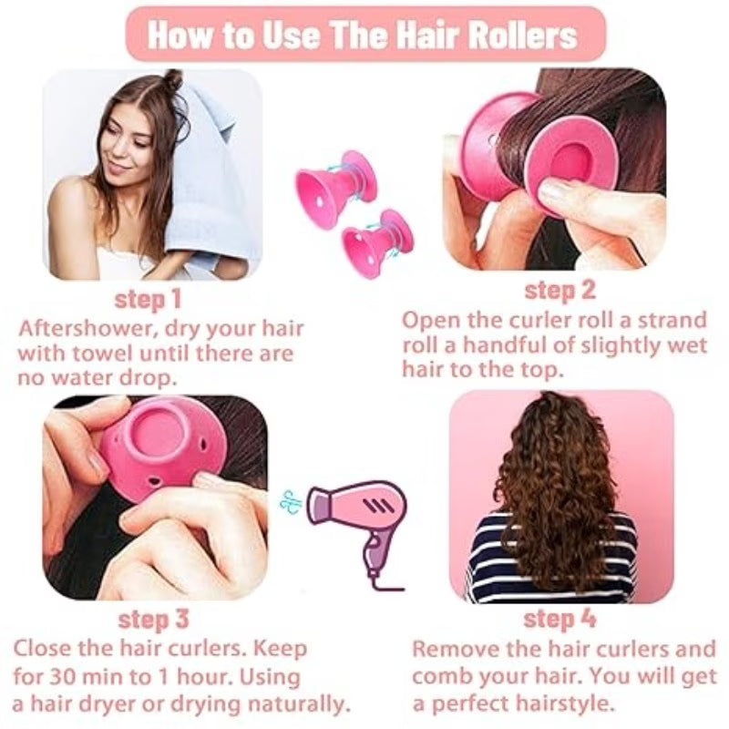4pcs Soft No-Heat Hair Curlers, Reusable Soft Curlers
