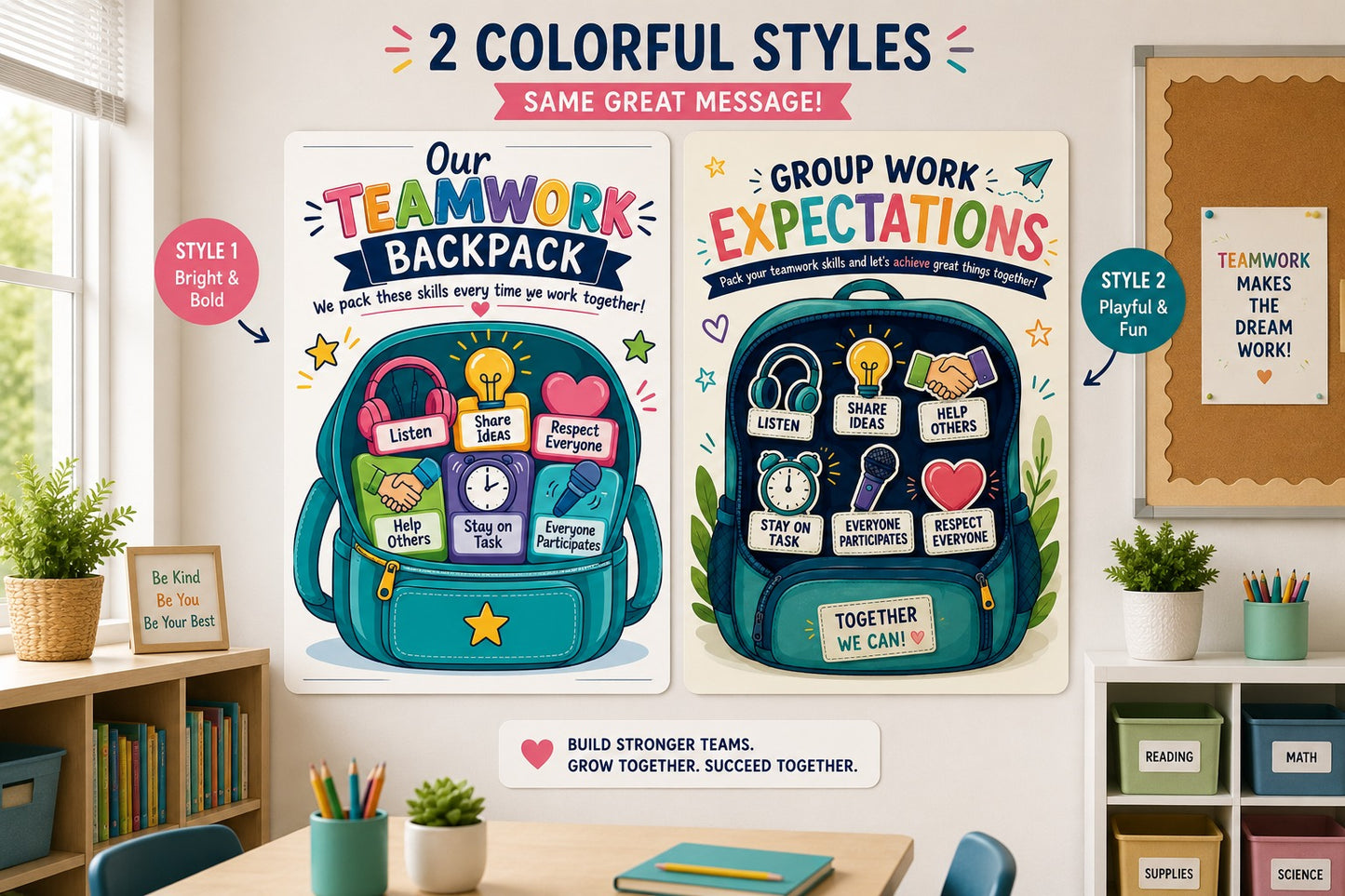 Teamwork Backpack Classroom Poster