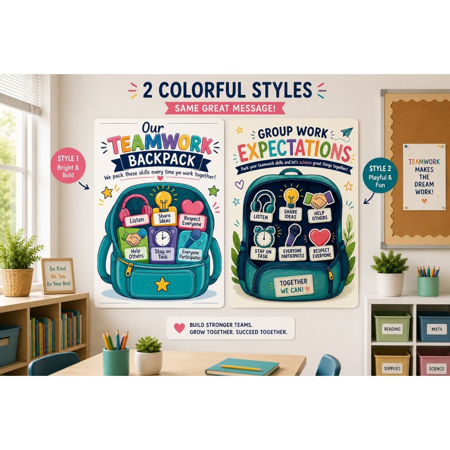 Teamwork Backpack Classroom Poster