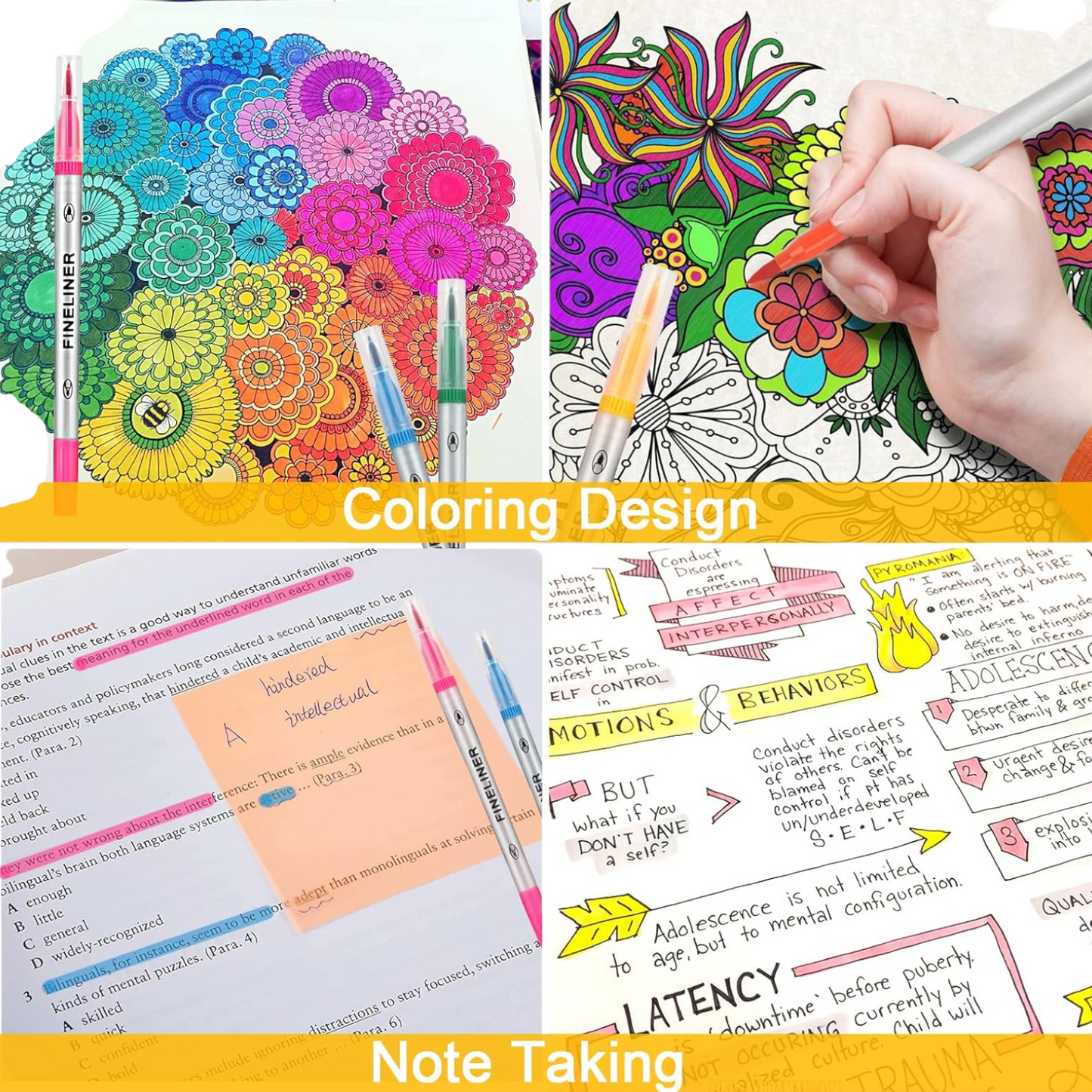 Dual Brush Marker Pens for Coloring, Artist Fine &amp; Brush Tip Marker Set,