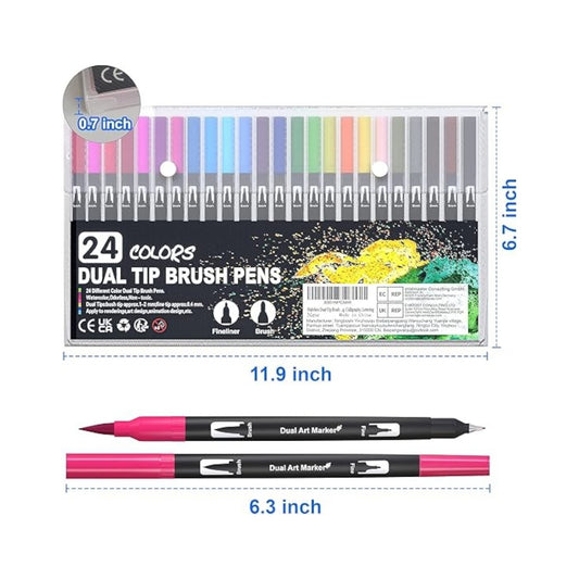 Dual Brush Marker Pens, 24 Colors Art Markers with Fine and Brush Tip