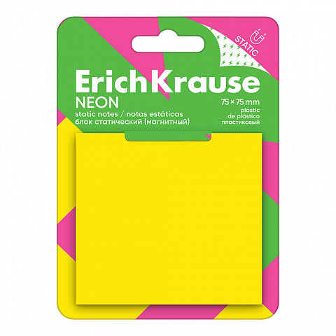Static notes Erich Krause Neon, 75х75х mm, 50 sheets, yellow