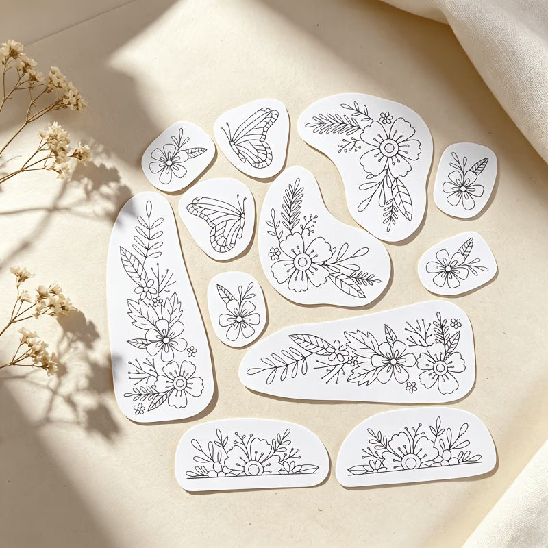 12pcs Water-soluble Embroidery Self-adhesive Stickers, Designed for Embroidery Beginners!