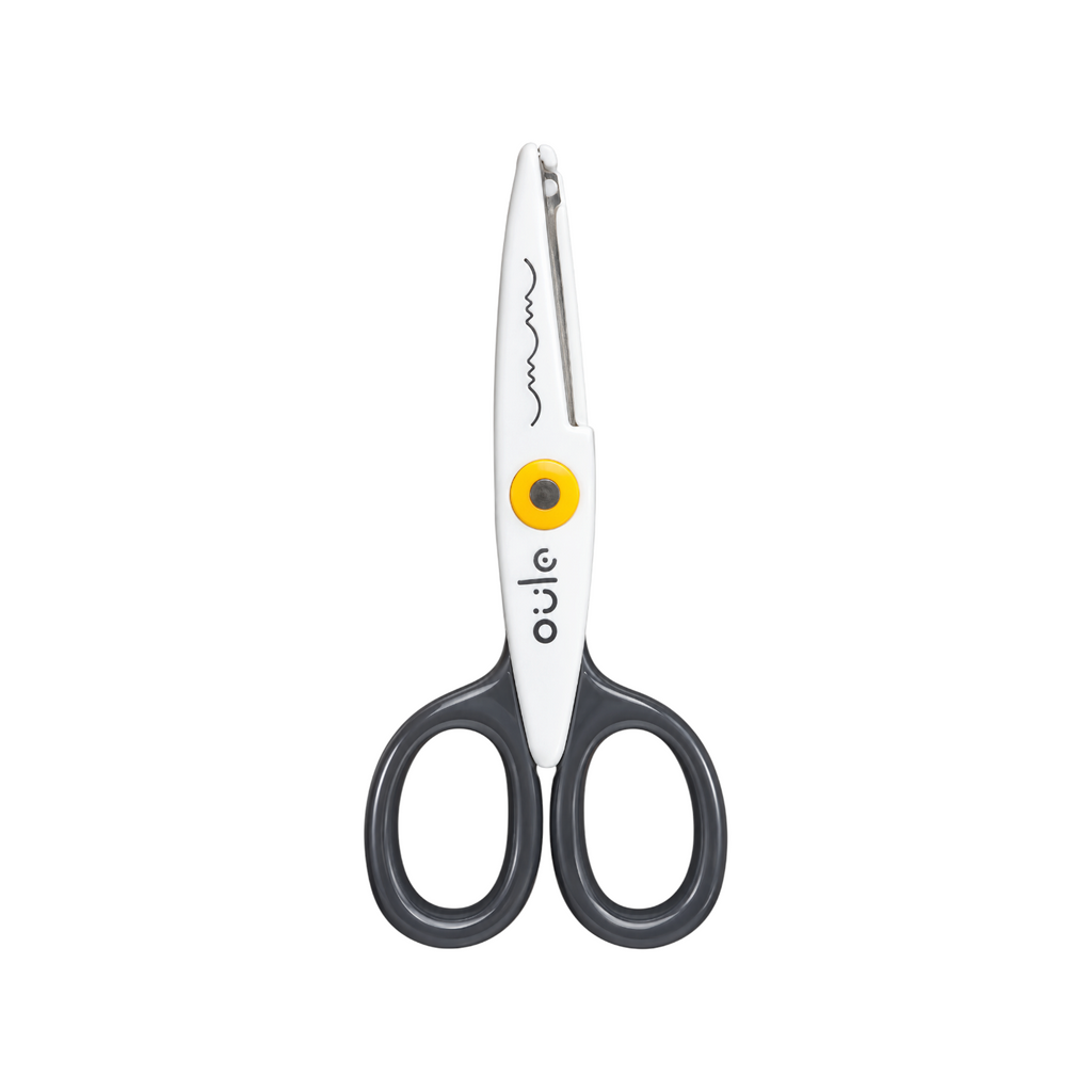 Elite Stationery House Oulo kids safety scissors with white decorative blades and grey ergonomic plastic handles