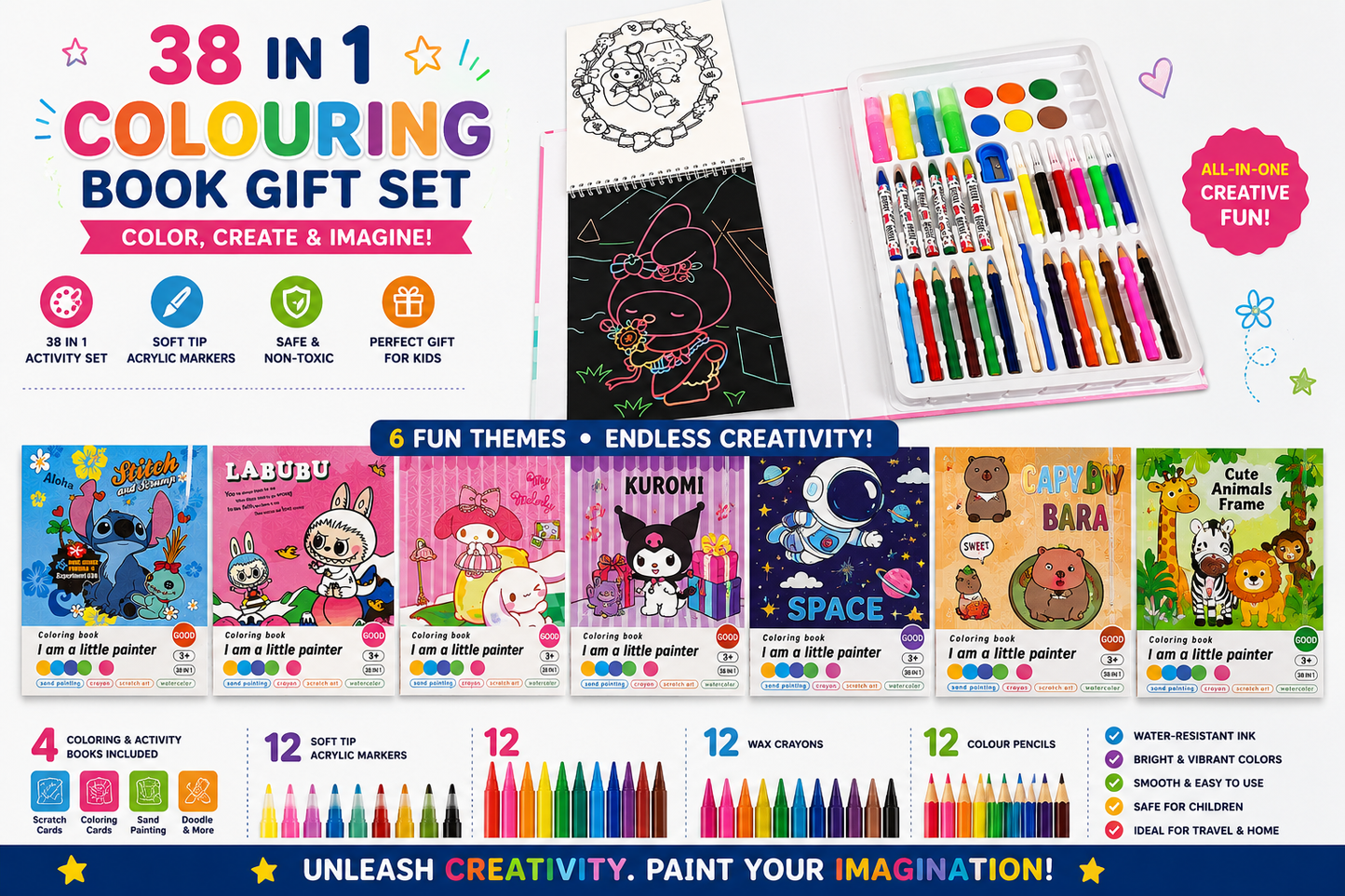 Smile Factory Color Pencil, Crayons, Water Color, Sketch Pen Art Set - (46 Pieces) (Copy)