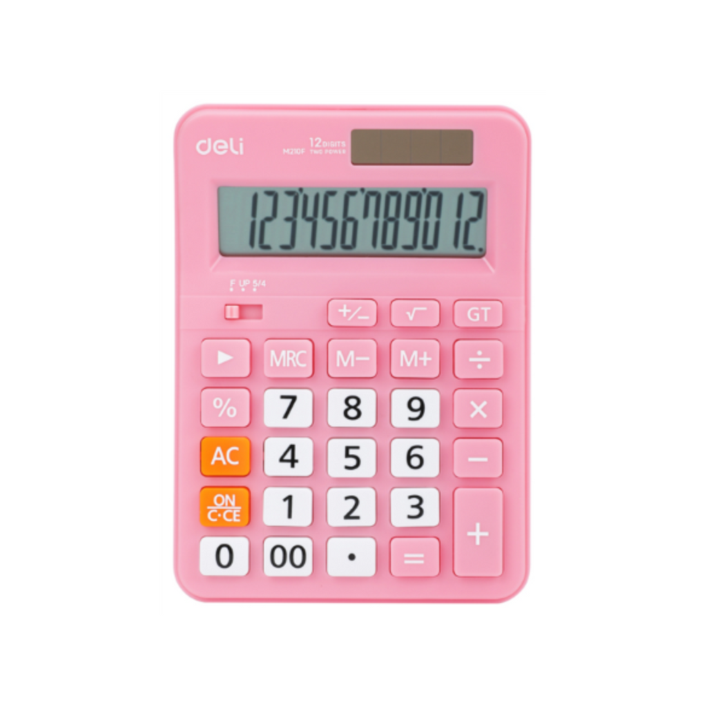 Elite Stationery House Deli-EM210F pink 12-digit desktop calculator with solar and battery dual power
