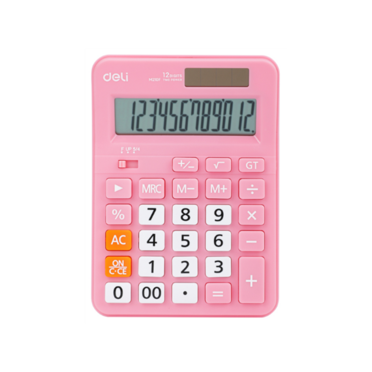 Elite Stationery House Deli-EM210F pink 12-digit desktop calculator with solar and battery dual power