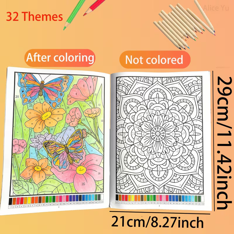 32 Themes Number Coloring Book for Kids & Adults