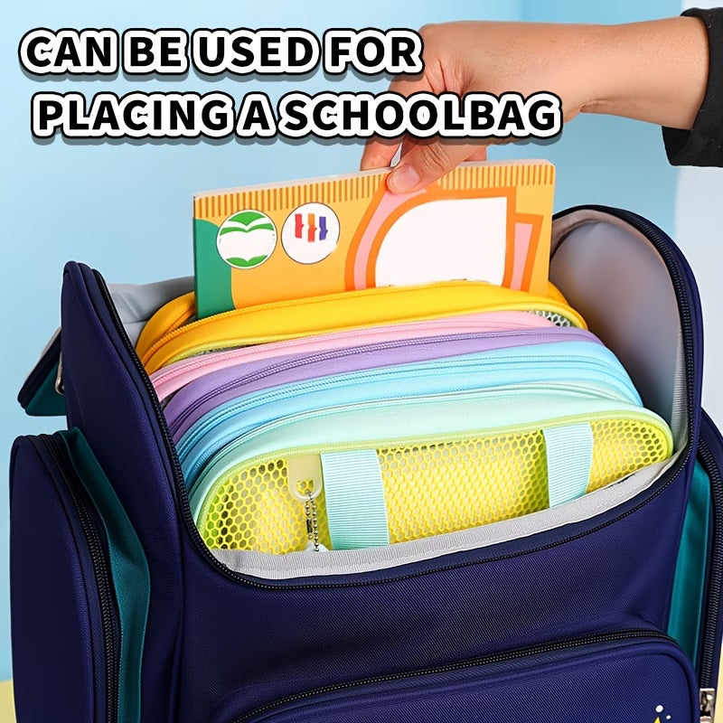 Dopamine Color Block Tutoring Bag, 3-Layer Large Capacity,   1 Pc.