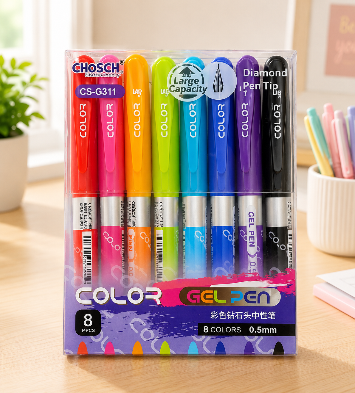 Set of 8  Colors CHOSCH  Gel Pens Diamond Tip   0.5 mm  CS-G311