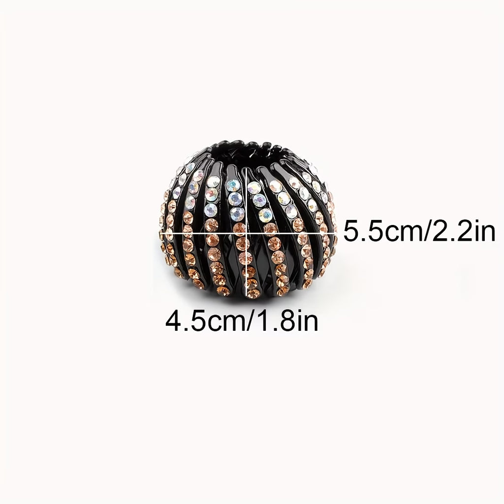 Simple Telescopic Hair Ties, High-End Sparkling Rhinestone Bird's Nest Bun Maker
