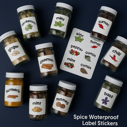 Spice Jars Rectangular Stickers -  English - Pack of 2 ( 24 Spice Name
