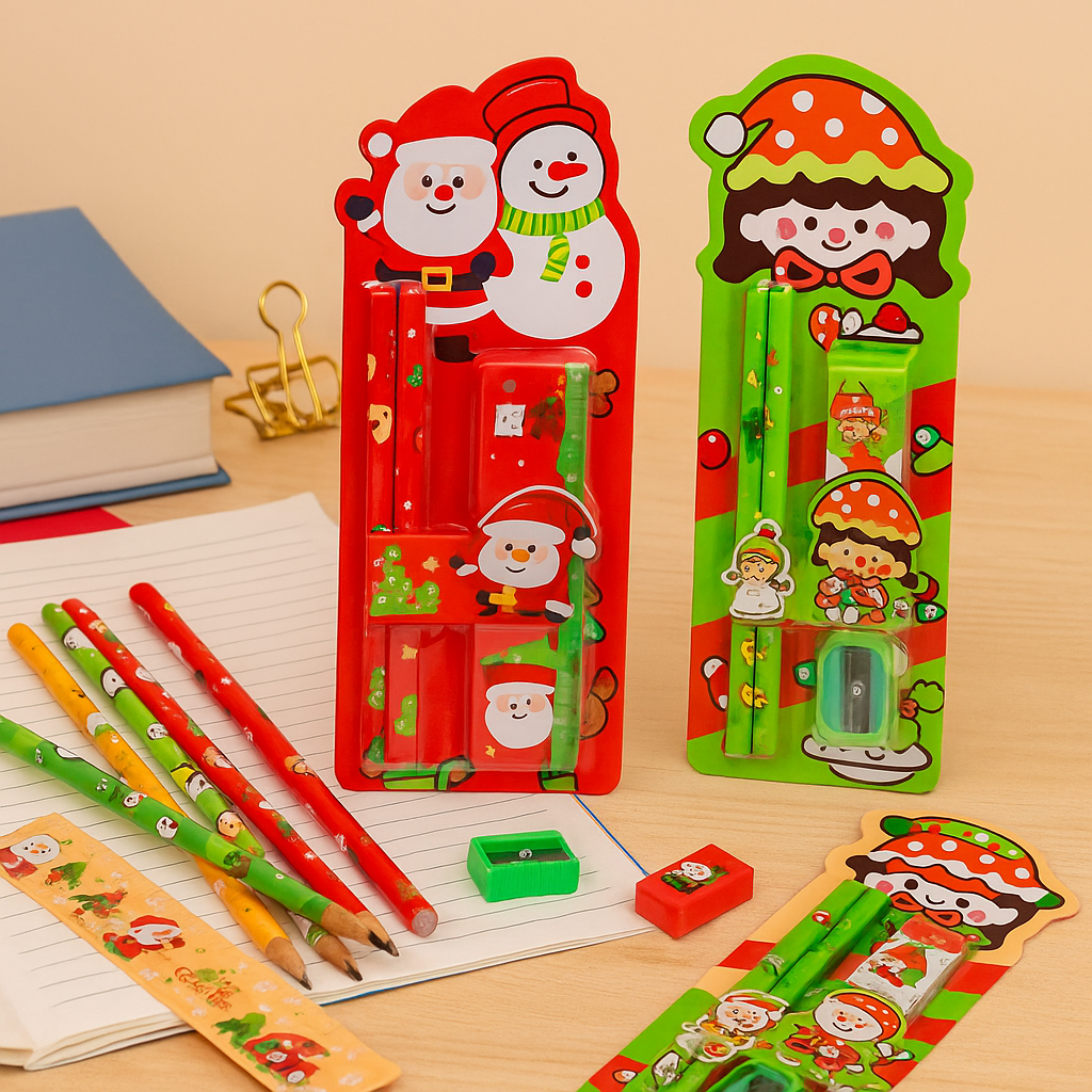 Red Christmas Stationery Set for Children 6 pcs
