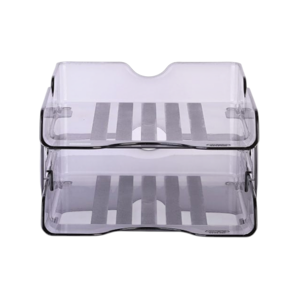 Elite Stationery House MAS 824 two-tier document tray in a translucent smoking grey finish for office organization