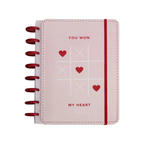 Elite Stationery House Talia A5 hardcover notebook in pale pink with a red tic-tac-toe heart print and disc binding.