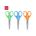 Elite Stationery House Deli 6011 scissors with stainless steel blades and ergonomic green, blue, and orange handles