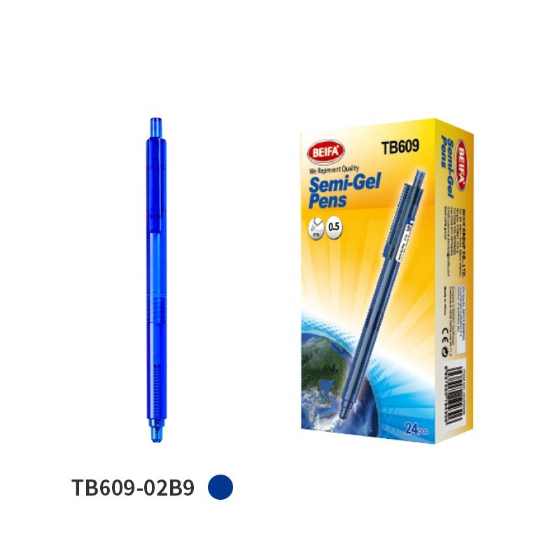 Beifa Semi Gel Retractable Pen, Blue, 0.5 mm, Model TB609-02B9