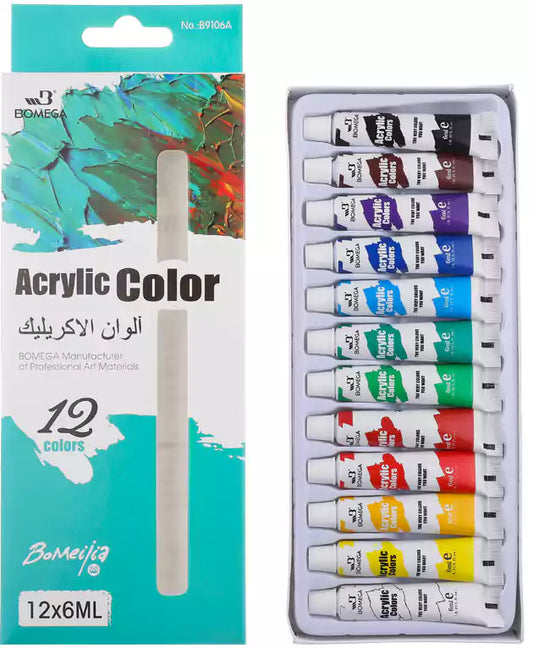 Bomeijia Acrylic Colors, 12 Colors, 6 ml Tube, Assorted Colors