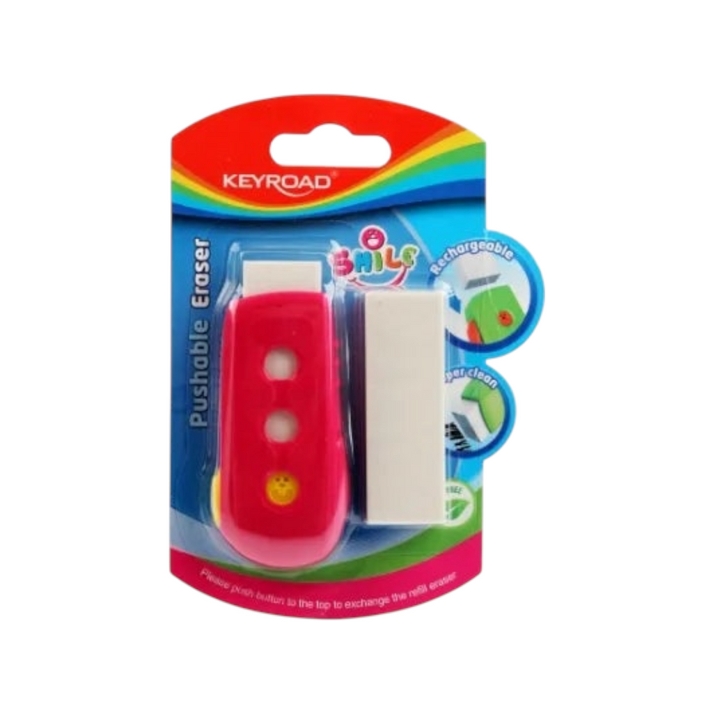 Keyroad Pushable Eraser with Refill, 1 Piece on Card – Model KR971846