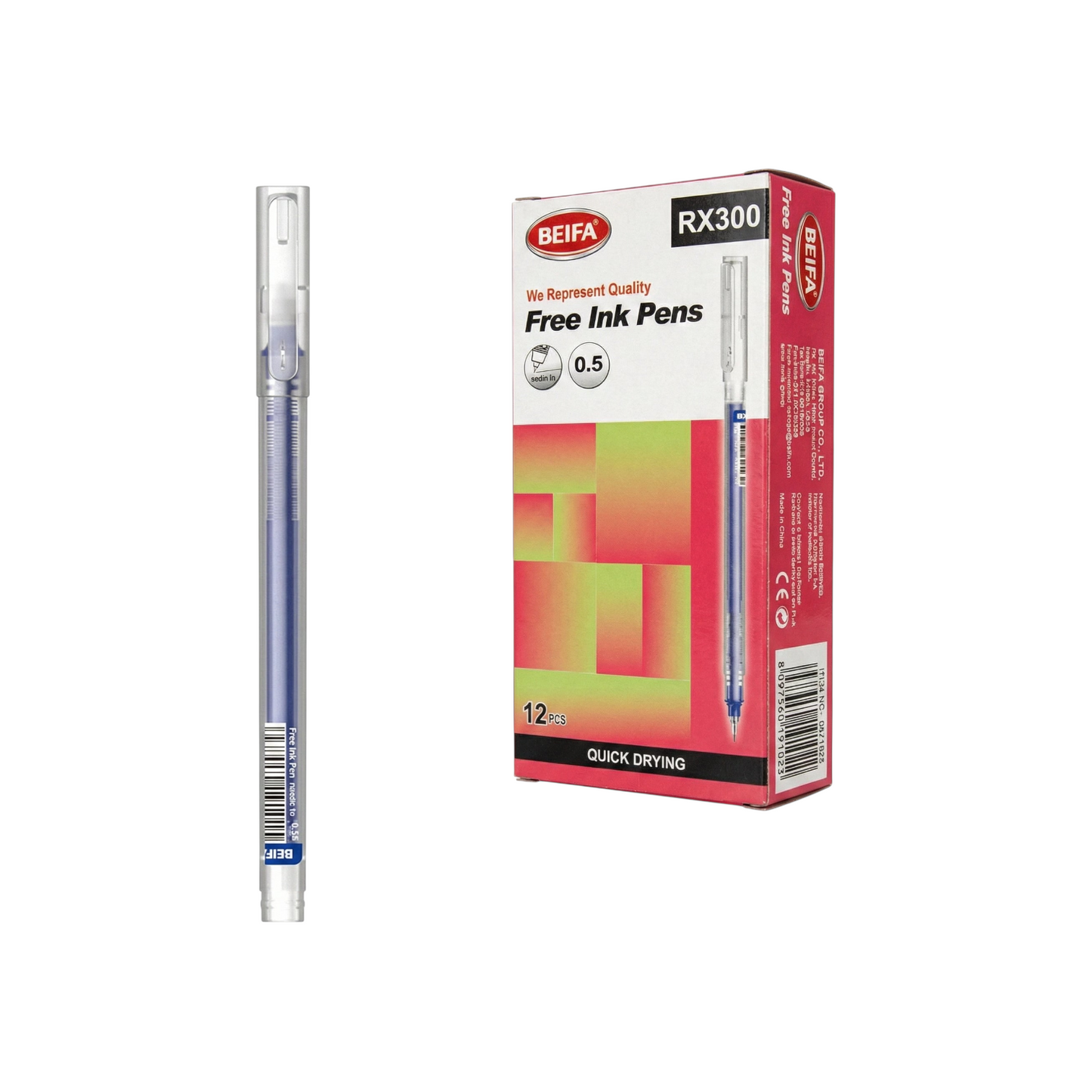 Fast-Drying Blue Ink Pen 0.38 mm – Beifa Model RX300-02B7 - 1 Pen