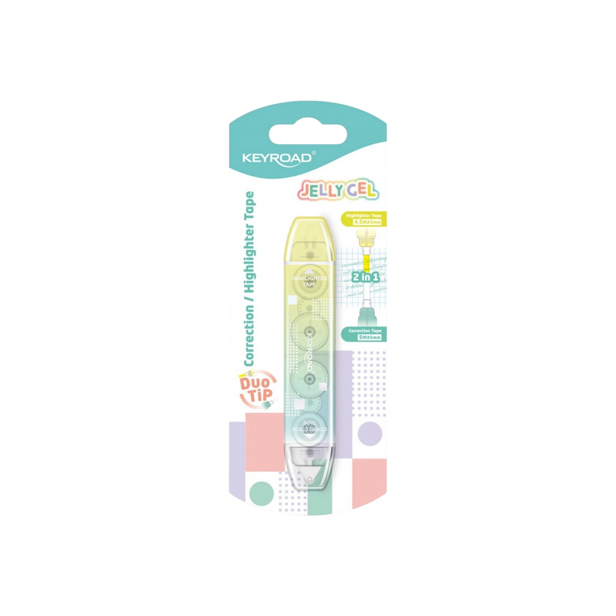 Keyroad Correction Tape 5 mm × 5 m + Highlighter 5 mm × 4.5 m 2×1, 1 Piece on Card