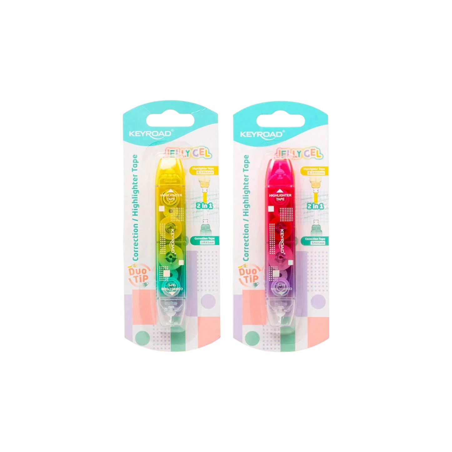 Keyroad Correction Tape 5 mm × 5 m + Highlighter 5 mm × 4.5 m 2×1, 1 Piece on Card