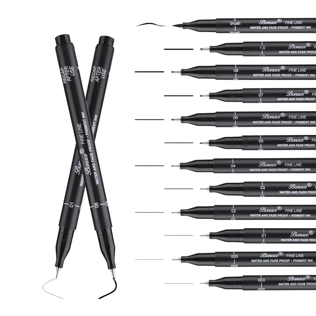Bonace Black Fineliner Pens - 8 Set
