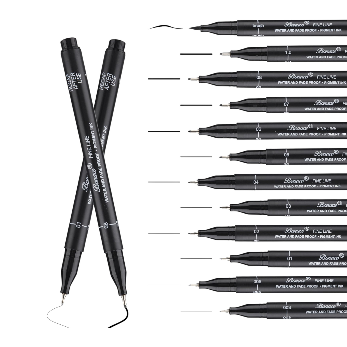 Bonace Black Fineliner Pens - 8 Set