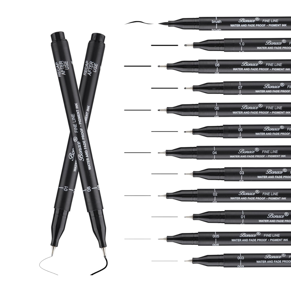 Bonace Black Fineliner Pens - 8 Set