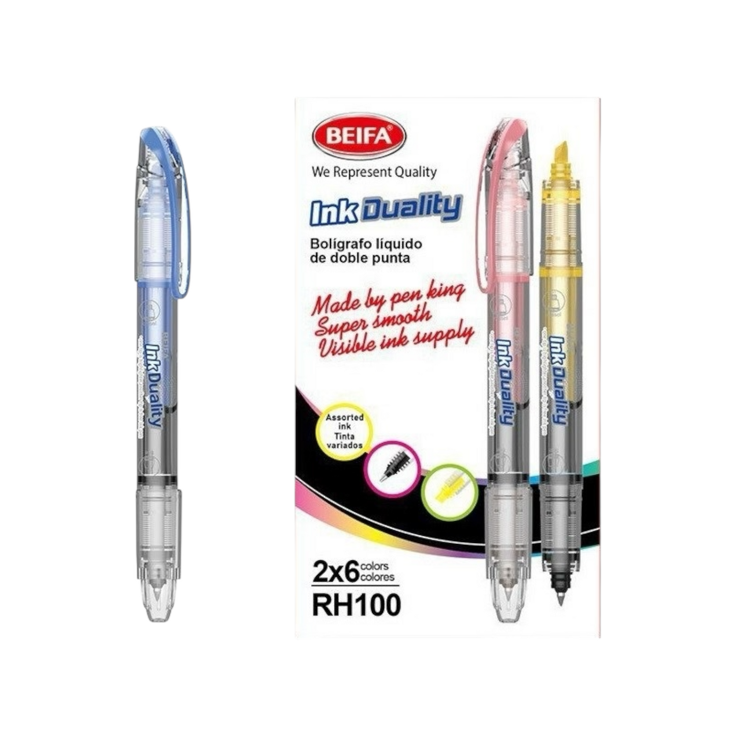 Beifa Dual Pen 2 in 1 Light Blue Highlighter + Black Ink Pen 0.5 mm Model RH100-12B1 - 1 Pen