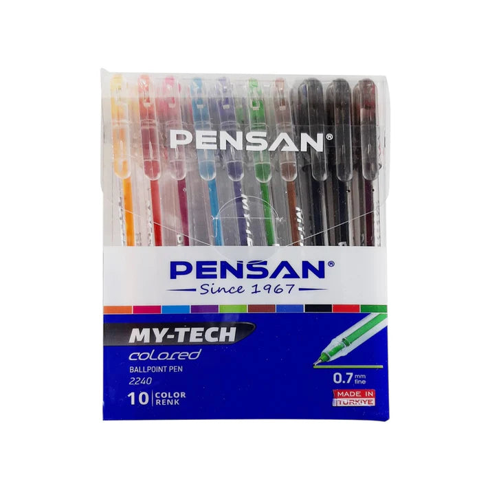Pensan 2240-10, 0.7 mm. Ballpoint Pen – Set of 10 Colored Pens