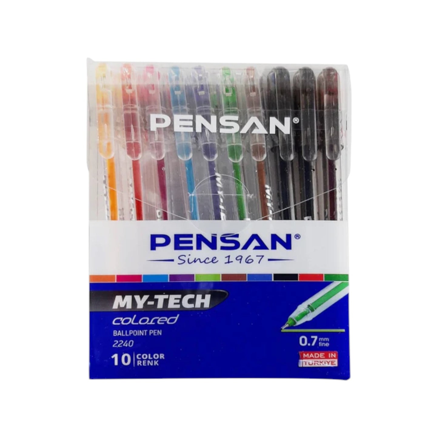 Pensan 2240-10, 0.7 mm. Ballpoint Pen – Set of 10 Colored Pens
