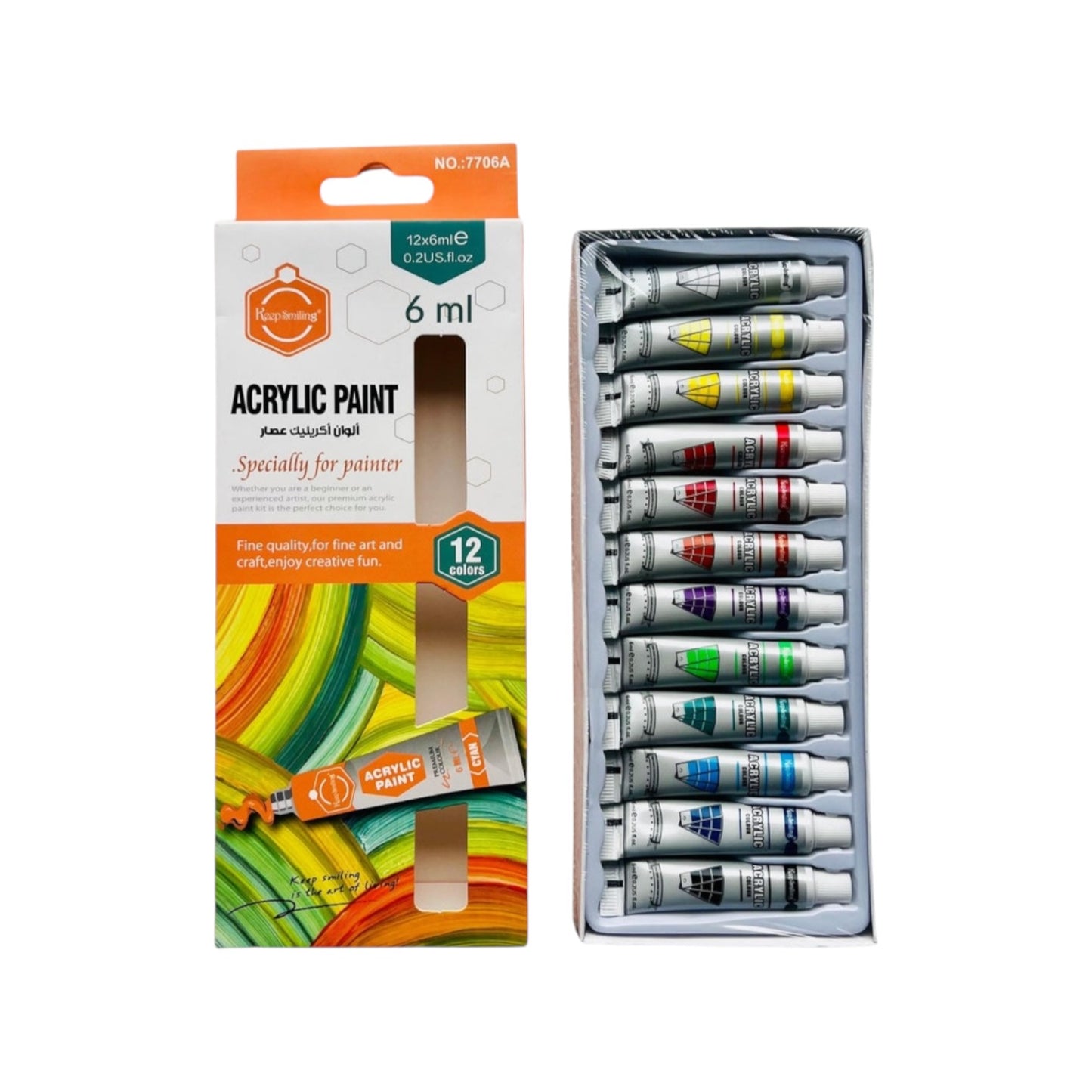 Acrylic Paint 6ml Tubes 12 Colors - Keep Smiling Model 7706A