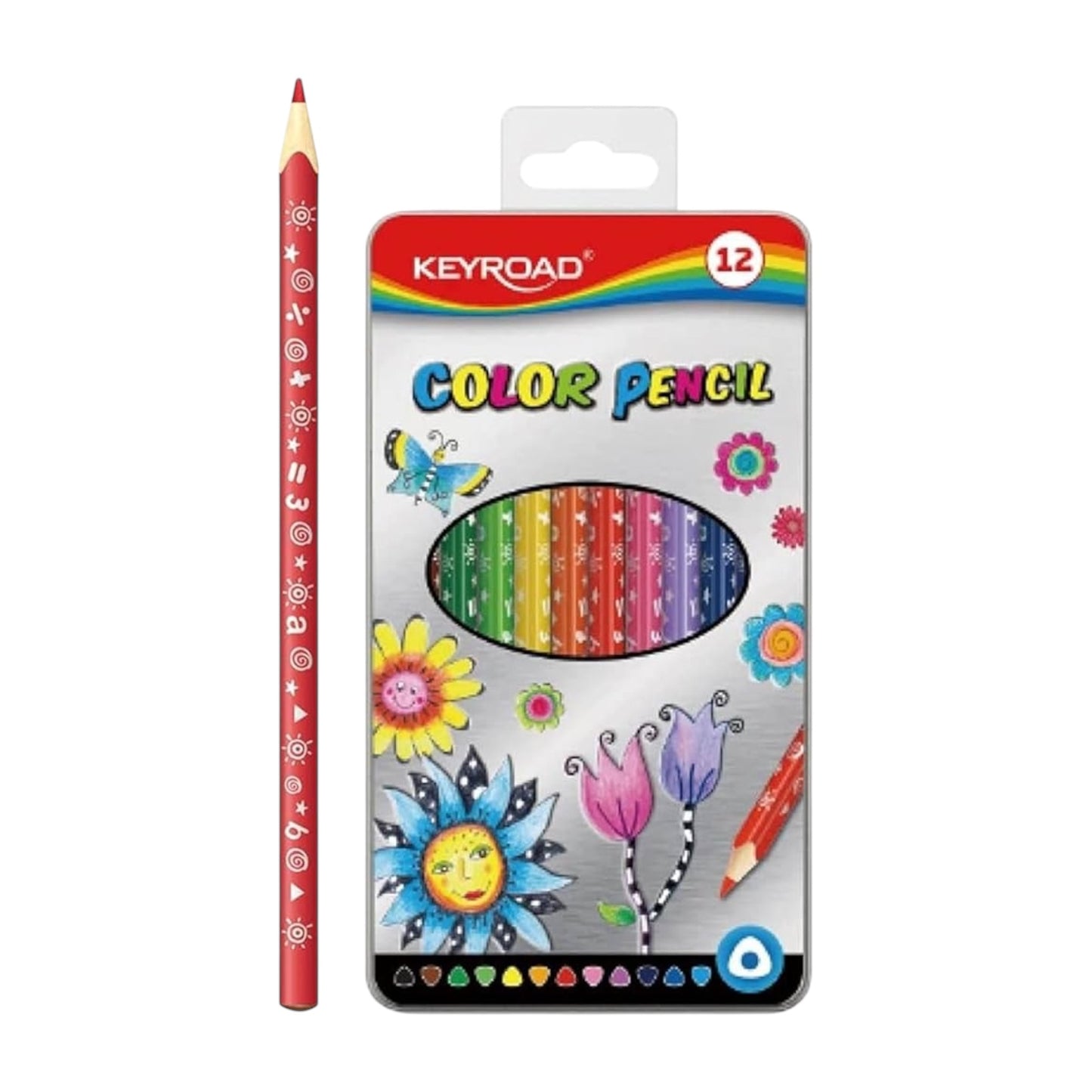 Wooden pencils 12 Pcs, in metal case triangle medical
