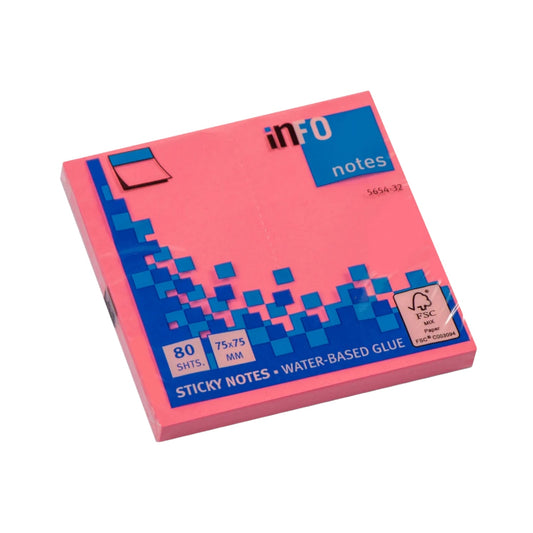 Info 5654-32 Rainbow Sticky Notes, 7.5x7.5 cm, 80 Sheets, Pink