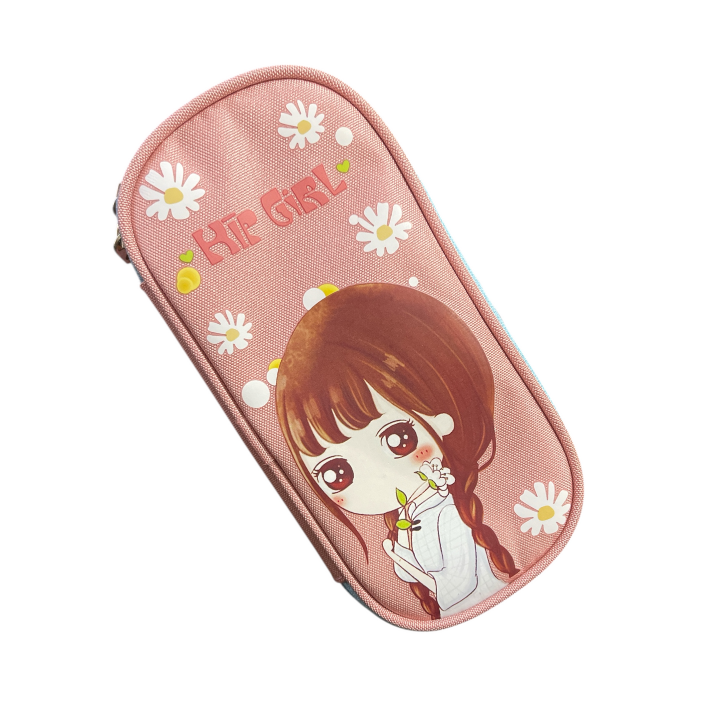 Girl Printed Plastic Pencil case With Pen holder With Metal zipper