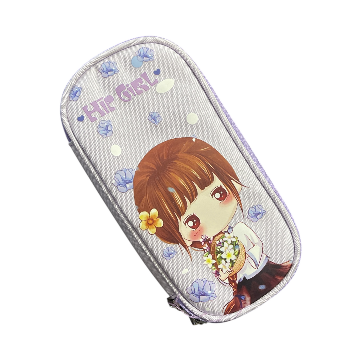 Girl Printed Plastic Pencil case With Pen holder With Metal zipper