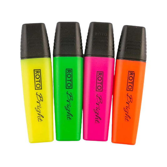 Roto Bright Text Highlighter, Set Of 4 Markers, 2-6mm, Multicolor