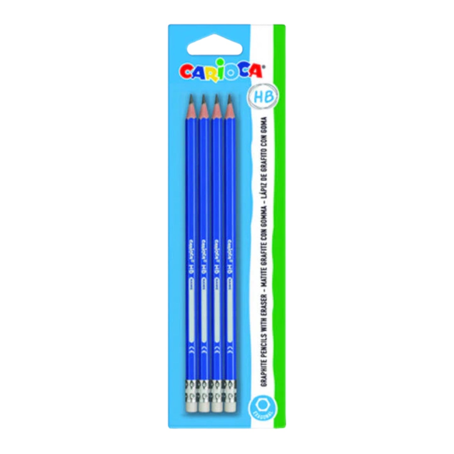 Carioca 42796 HB Wooden Pencils with Eraser, Pack of 4