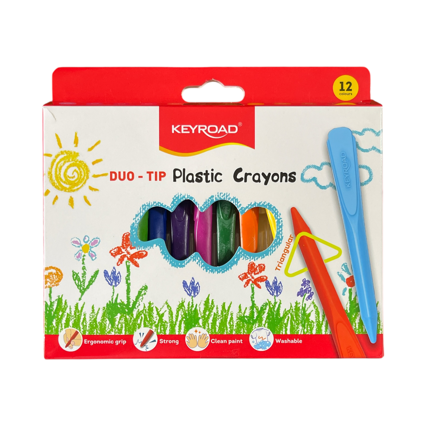 12 Colors Plastic Wax Crayons Pack - Keyroad KR972748