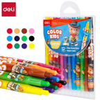 Deli Twistable Crayon Round Barrel, Full Length, 12 Colors, Smooth & Non-Toxic